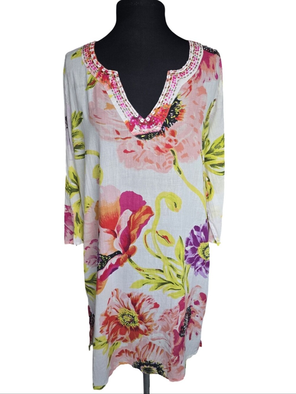 Club Z Collection Floral Sequin Cotton Swim Coverup 100% Cotton Vacation Beach